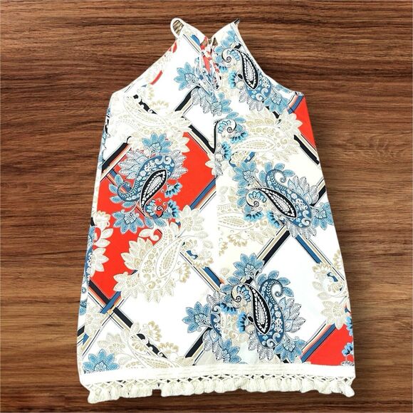 Paisley Print Boho Halter Tassel Dress By Skue Size Large Summer Travel Vacation - Picture 2 of 9
